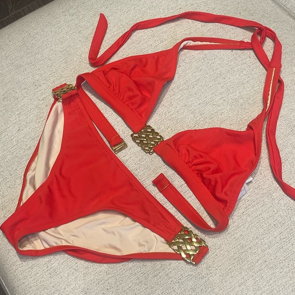 Milly Two-Piece Bikini Set - Orange w/ Gold Details - Like New - Wore 1x - Saks - Picture 8 of 9